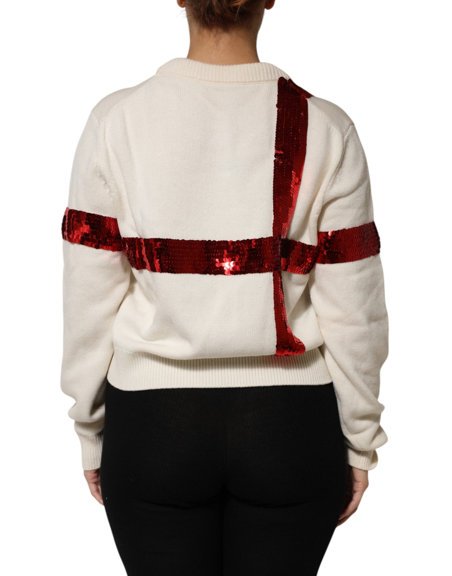 Dolce & Gabbana Weißer paillettenbesetzter Pullover mit Rundhalsausschnitt