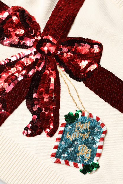 Dolce & Gabbana Weißer paillettenbesetzter Pullover mit Rundhalsausschnitt