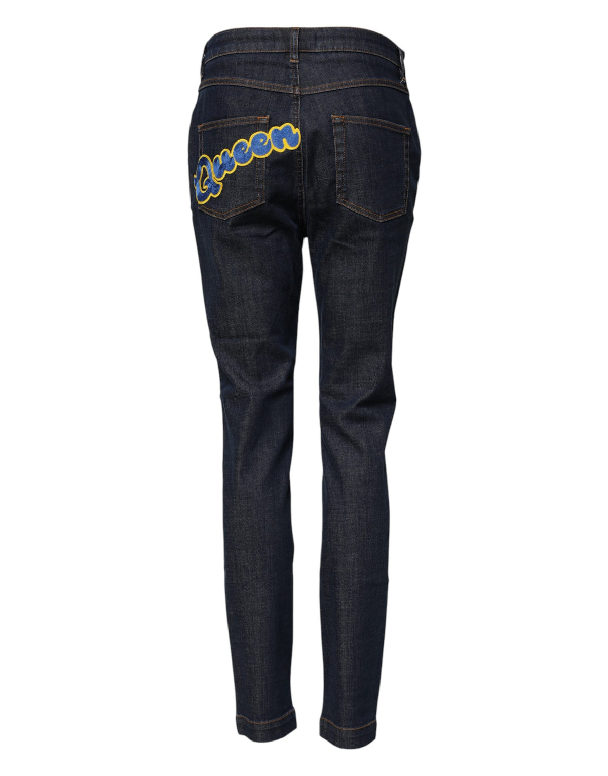 Dolce & Gabbana AUDREY Dunkelblaue Mid-Waist Skinny Jeans mit Queen-Patch