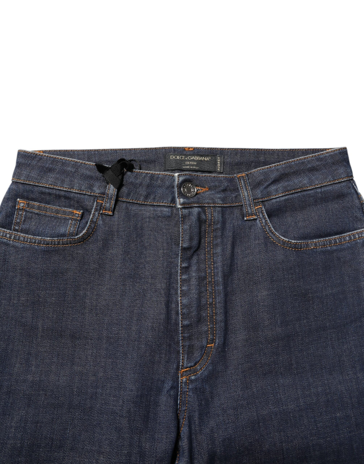 Dolce & Gabbana AUDREY Dunkelblaue Mid-Waist Skinny Jeans mit Queen-Patch