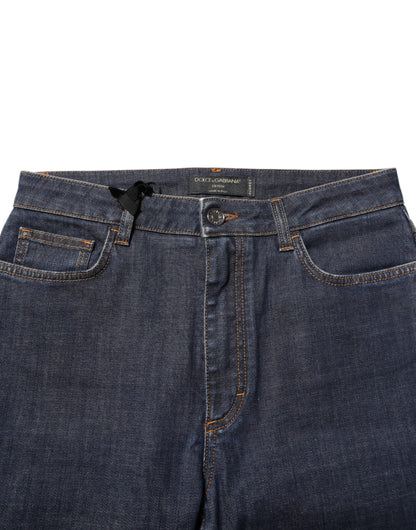 Dolce & Gabbana AUDREY Dunkelblaue Mid-Waist Skinny Jeans mit Queen-Patch