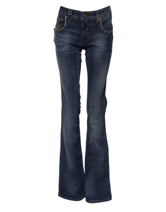 John Galliano Blue Mid-Rise Wide-Leg Cotton Denim Jeans