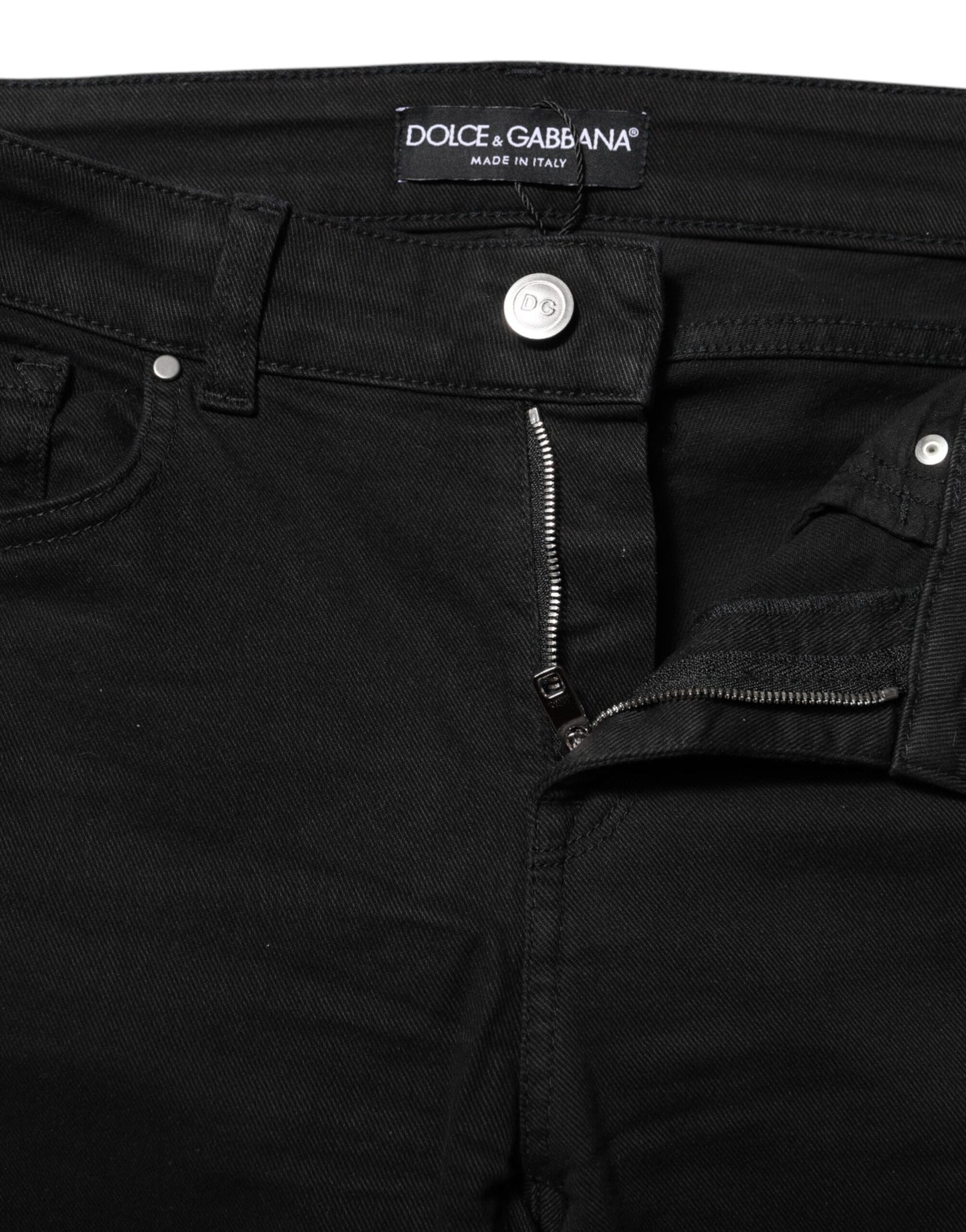 Dolce & Gabbana Schwarze Skinny Denim-Jeans mit mittlerer Taille aus Baumwolle
