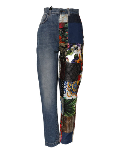 Dolce & Gabbana AMBER Blaue High-Waist Patchwork Jeans