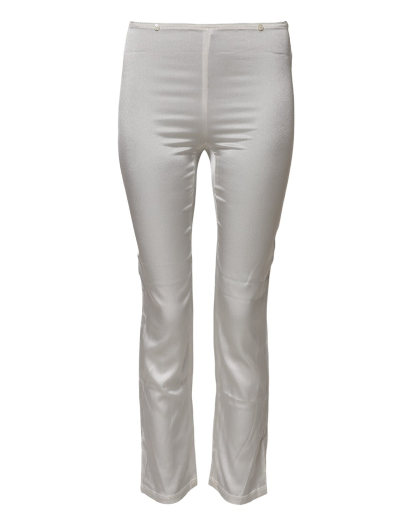Dolce & Gabbana Elfenbeinfarbene konisch zulaufende Seidenhose mit hoher Taille