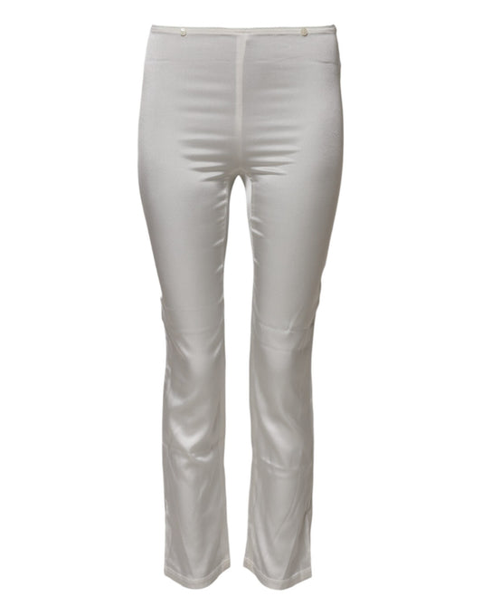 Dolce & Gabbana Elfenbeinfarbene konisch zulaufende Seidenhose mit hoher Taille