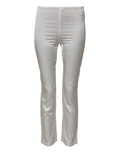 Dolce & Gabbana Elfenbeinfarbene konisch zulaufende Seidenhose mit hoher Taille