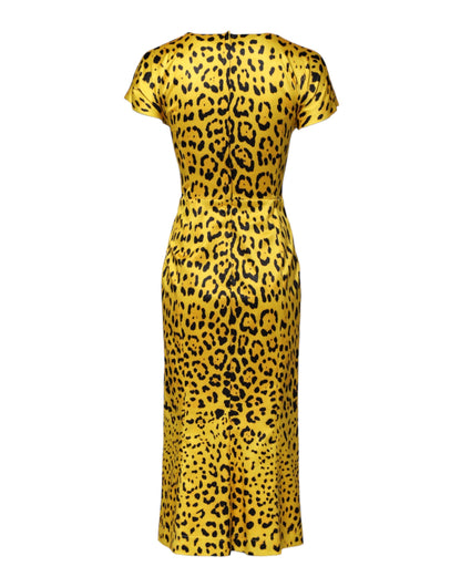 Dolce & Gabbana Gelbes Leopard-Midi-Etuikleid