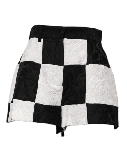 Dolce & Gabbana Schwarz Weiß Floral Brokat Hot Pants Shorts
