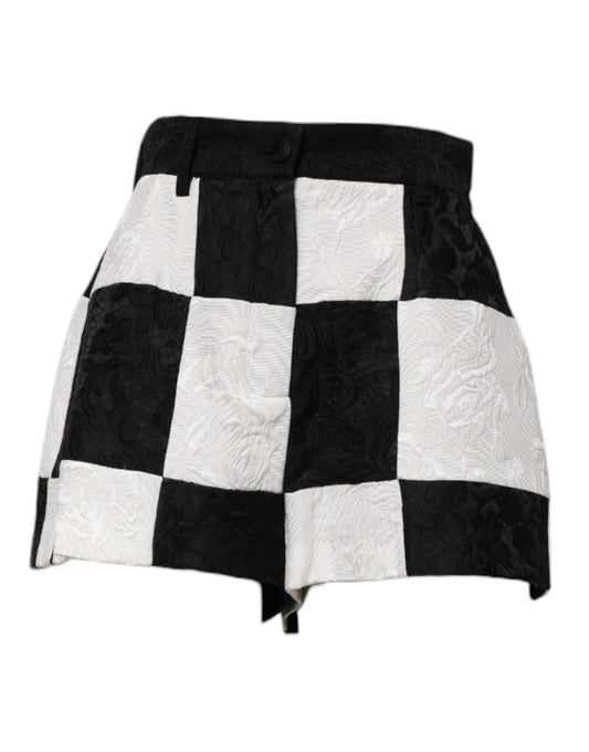 Dolce & Gabbana Schwarz Weiß Floral Brokat Hot Pants Shorts
