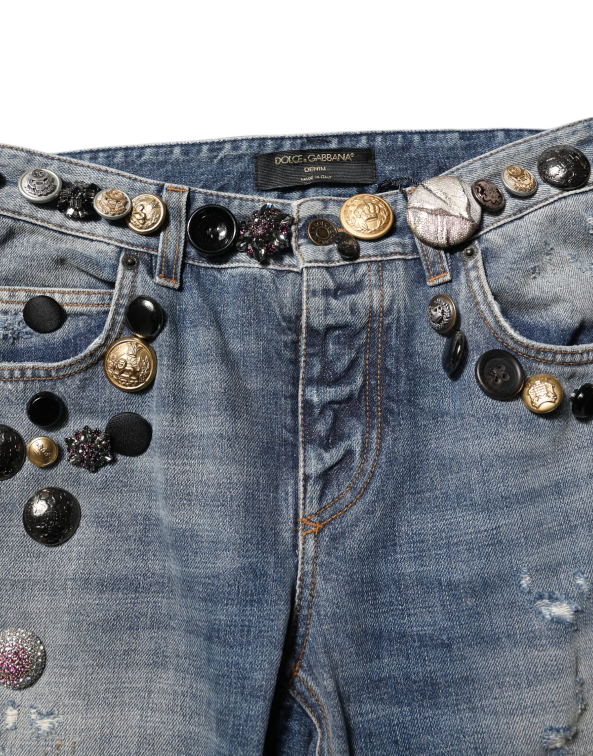 Dolce & Gabbana Blaue Distressed Skinny Jeans mit Verzierungen