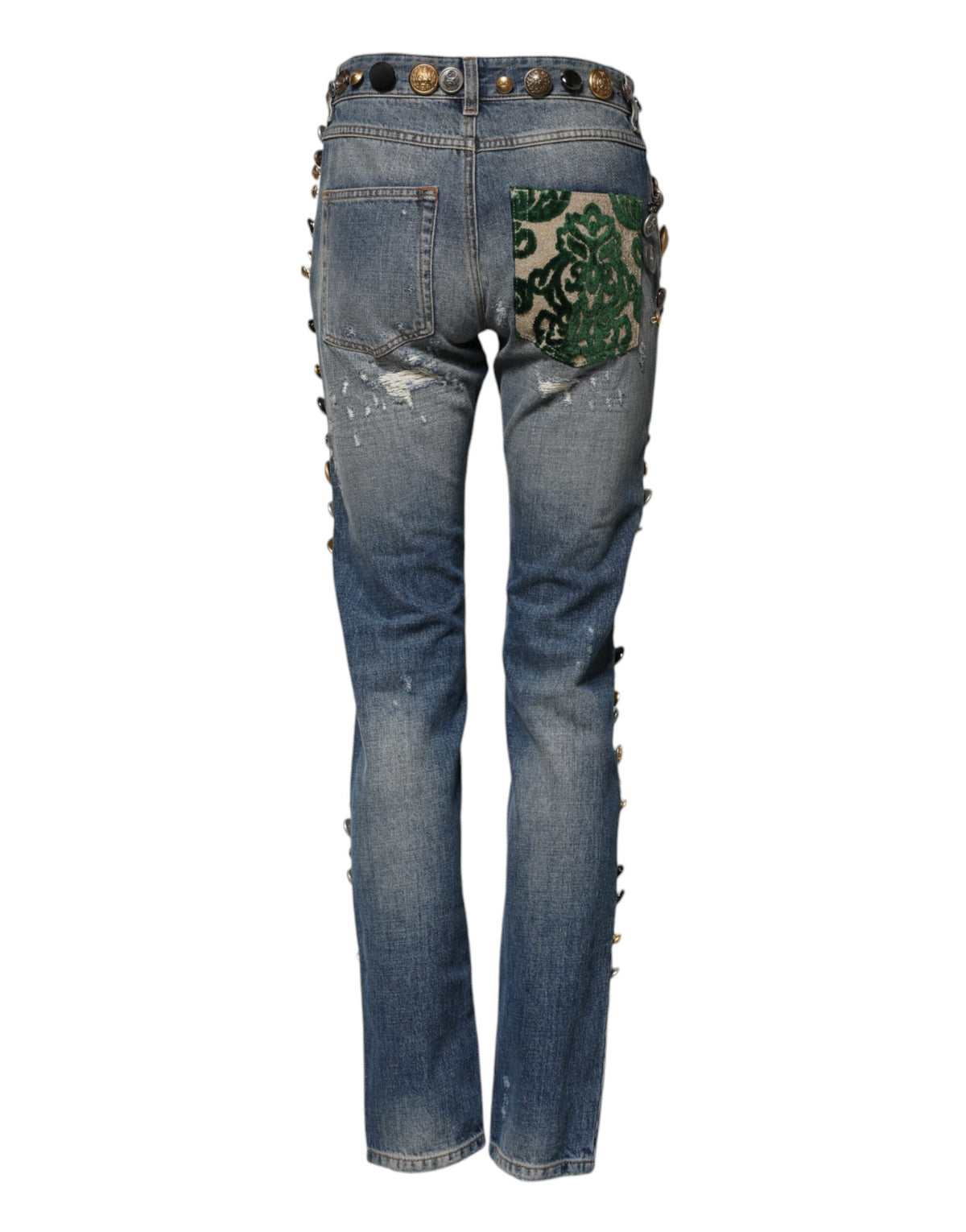 Dolce & Gabbana Blaue Distressed Skinny Jeans mit Verzierungen