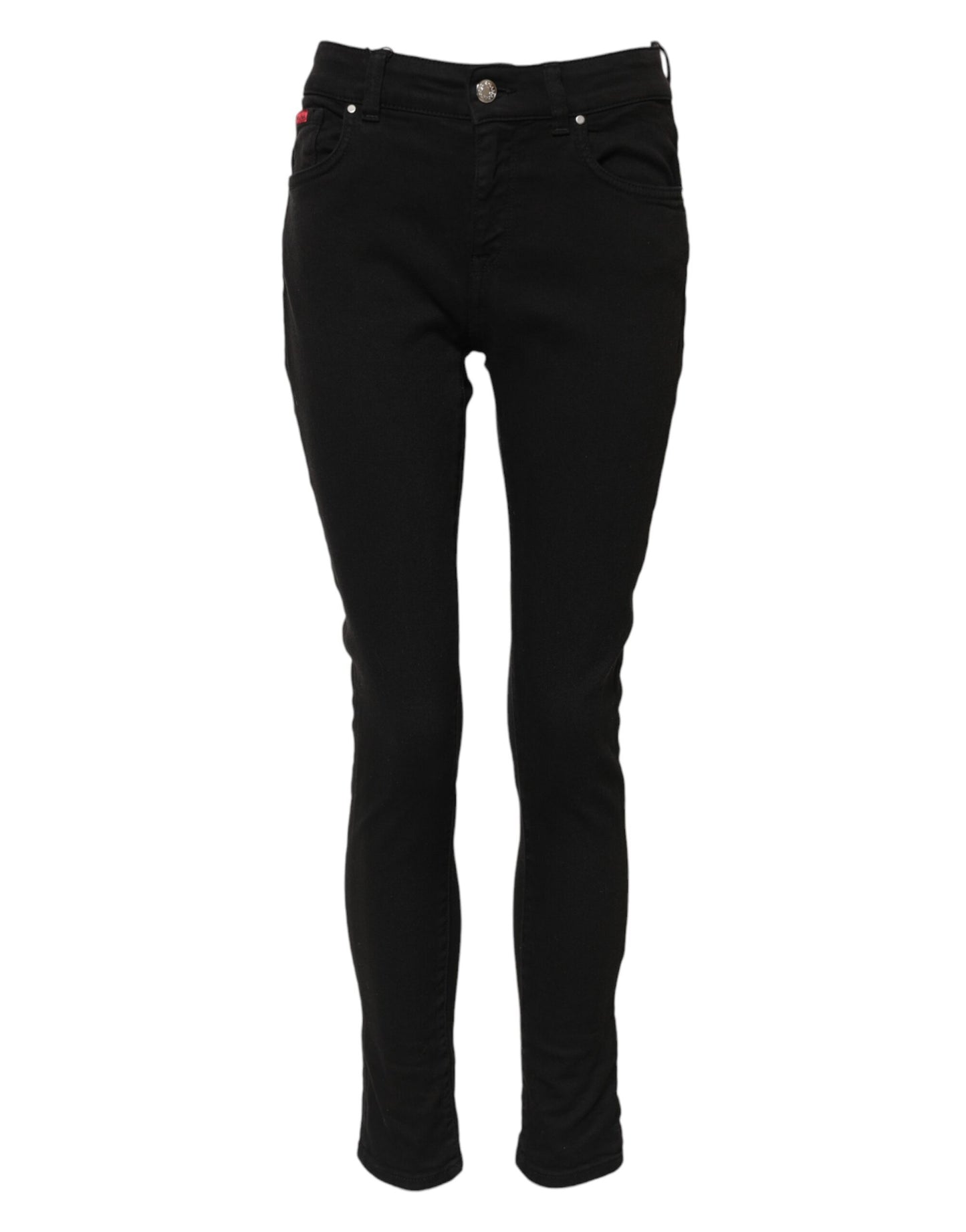 Dolce & Gabbana Schwarze Baumwolle Logo Skinny Mid Waist Denim Jeans