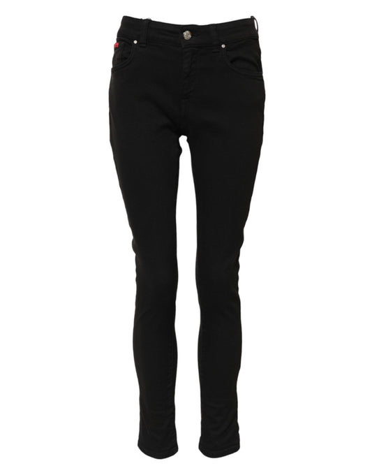 Dolce & Gabbana Schwarze Baumwolle Logo Skinny Mid Waist Denim Jeans