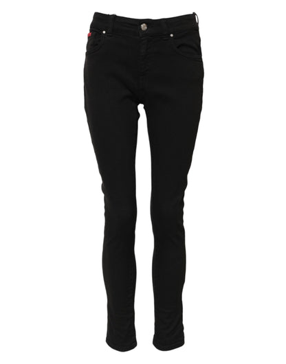 Dolce & Gabbana Schwarze Baumwolle Logo Skinny Mid Waist Denim Jeans