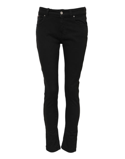 Dolce & Gabbana Schwarze Baumwolle Logo Skinny Mid Waist Denim Jeans