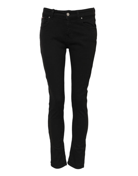 Dolce & Gabbana Schwarze Baumwolle Logo Skinny Mid Waist Denim Jeans