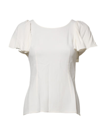 Dolce & Gabbana Blusa a maniche corte girocollo bianca in viscosa e acetato e fibra elasticizzata