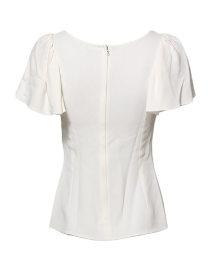 Dolce & Gabbana Blusa a maniche corte girocollo bianca in viscosa e acetato e fibra elasticizzata