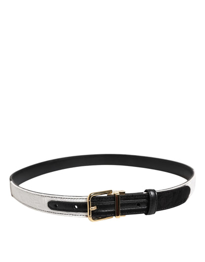 Dolce & Gabbana Schwarzer weißer Patchworkgürtel mit goldener Metallschnalle