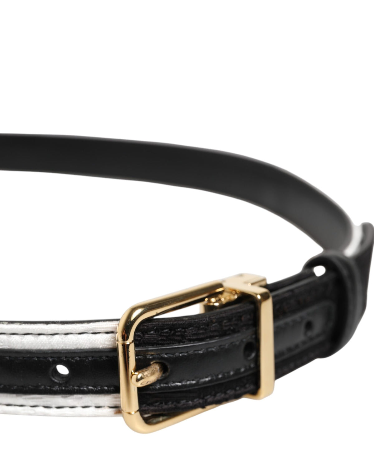Dolce & Gabbana Schwarzer weißer Patchworkgürtel mit goldener Metallschnalle