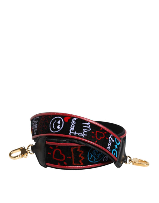 Dolce & Gabbana Tracolla Nera Stampata in Misto Cotone
