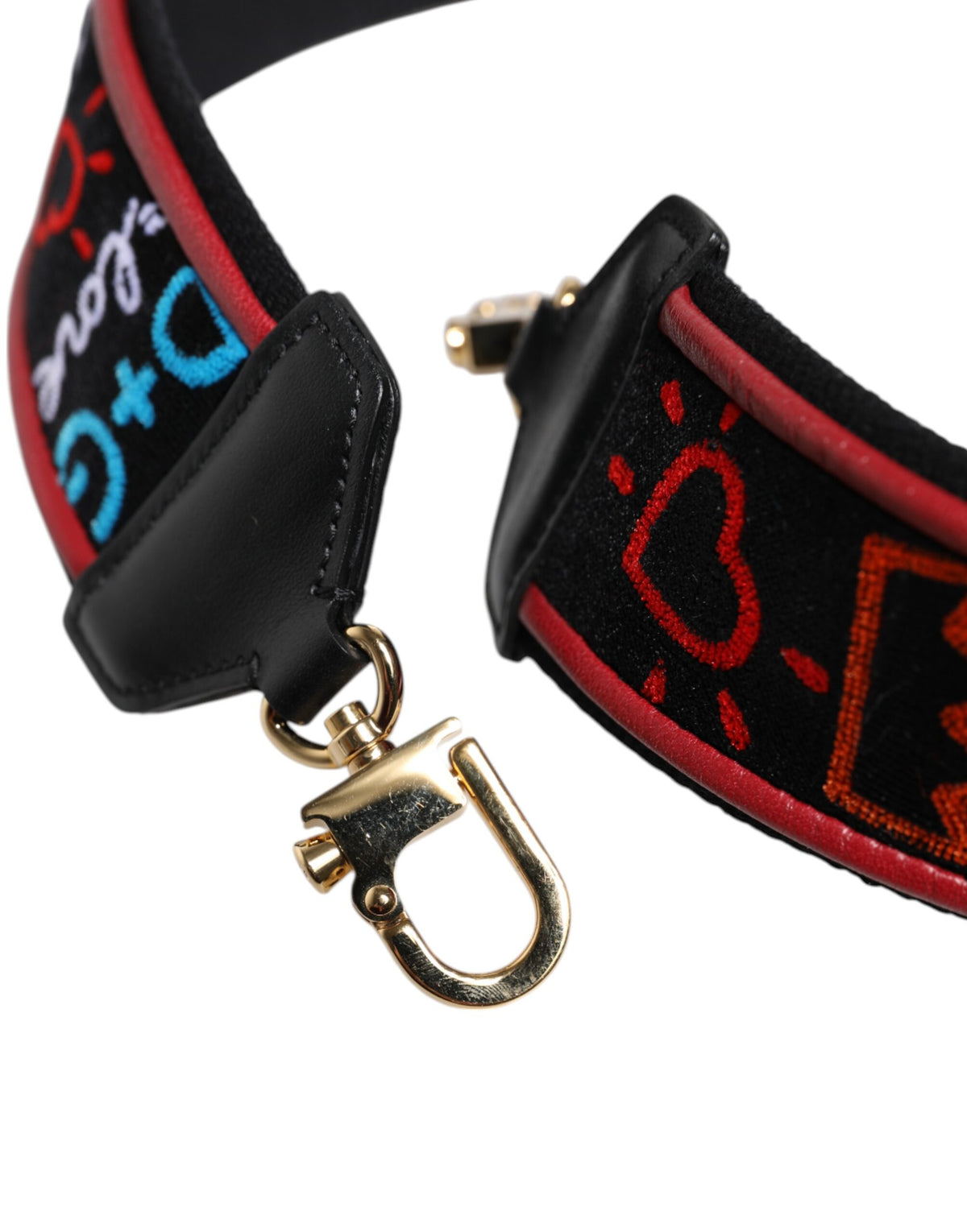 Dolce & Gabbana Schwarzer bedruckter Schulterriemen aus Baumwollmix – 90 cm