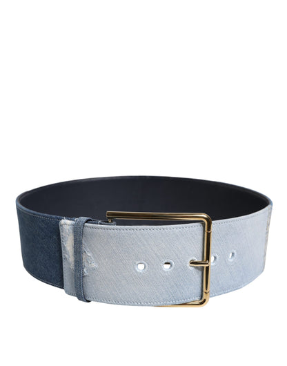 Dolce & Gabbana Zweifarbiger Gürtel aus blauem Denim mit goldener Metallschnalle