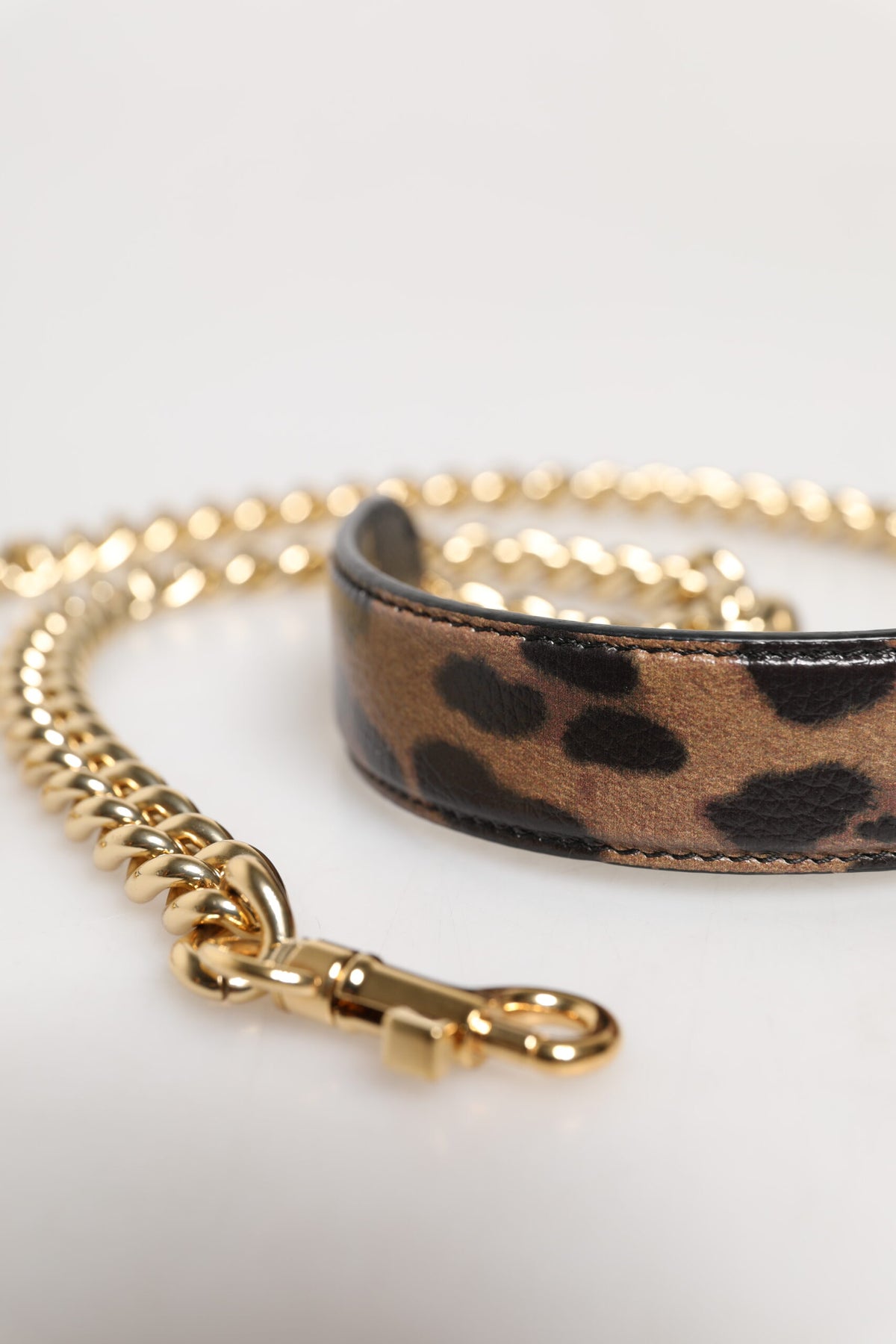 Dolce & Gabbana Tracolla a Catena in Ottone Marrone con Stampa Leopardo