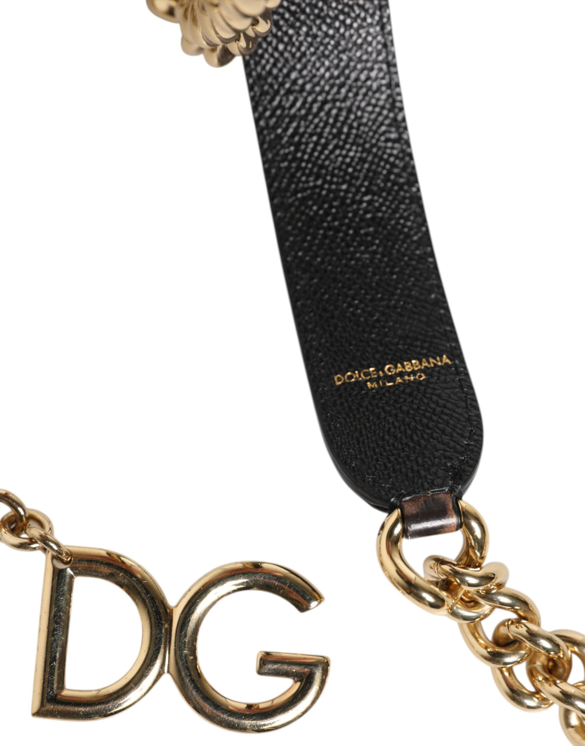 Dolce & Gabbana Tracolla marrone in pelle leopardata con catena in ottone