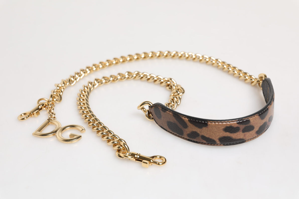 Dolce & Gabbana Tracolla marrone in pelle leopardata con catena in ottone