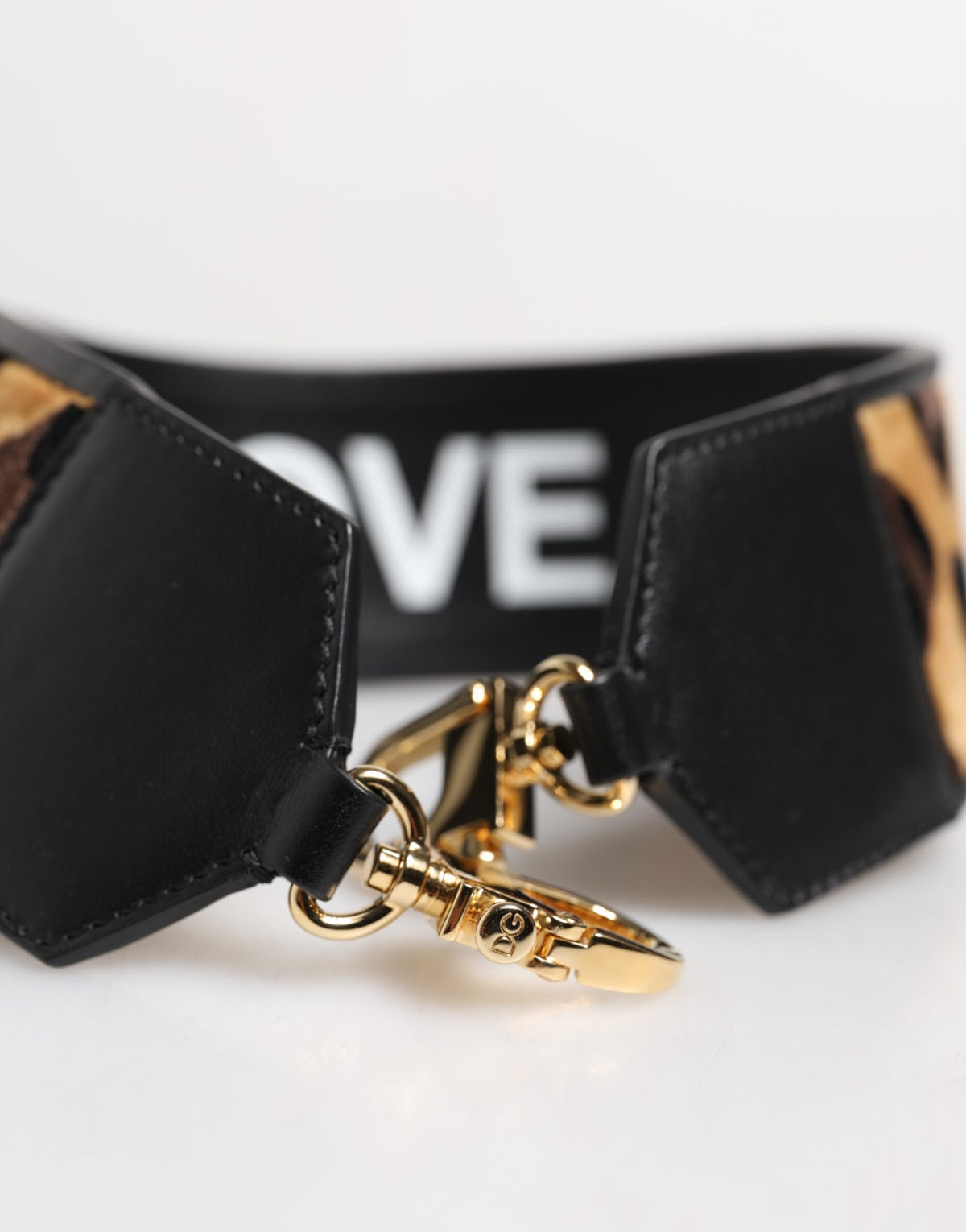 Dolce & Gabbana Black Leopard-Print Reversible Bag Strap