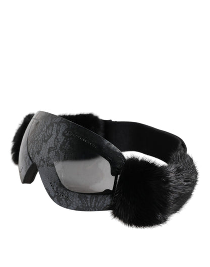 Dolce & Gabbana Schwarze Bi0759 Spitze verspiegelte Skibrille Maske Sonnenbrille