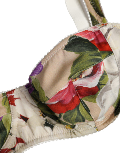 Dolce & Gabbana Beige Floral Balconcino Bügel-BH Unterwäsche