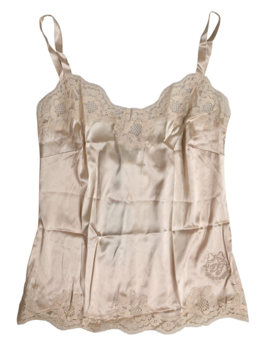 Dolce & Gabbana Beige Lace Silk Cotton Satin Top
