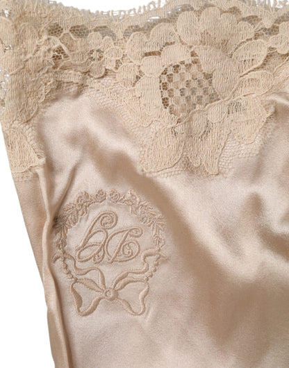 Dolce & Gabbana Beige Spitze Seide Satin Tank Dessous Unterwäsche
