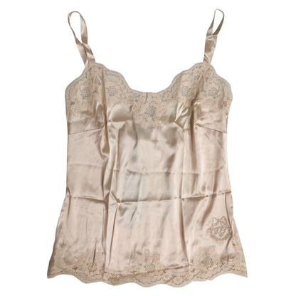 Dolce & Gabbana Beige Spitze Seide Satin Tank Dessous Unterwäsche