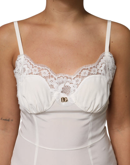 Dolce & Gabbana Weißes Seiden-Slip-Kleid mit Spitze