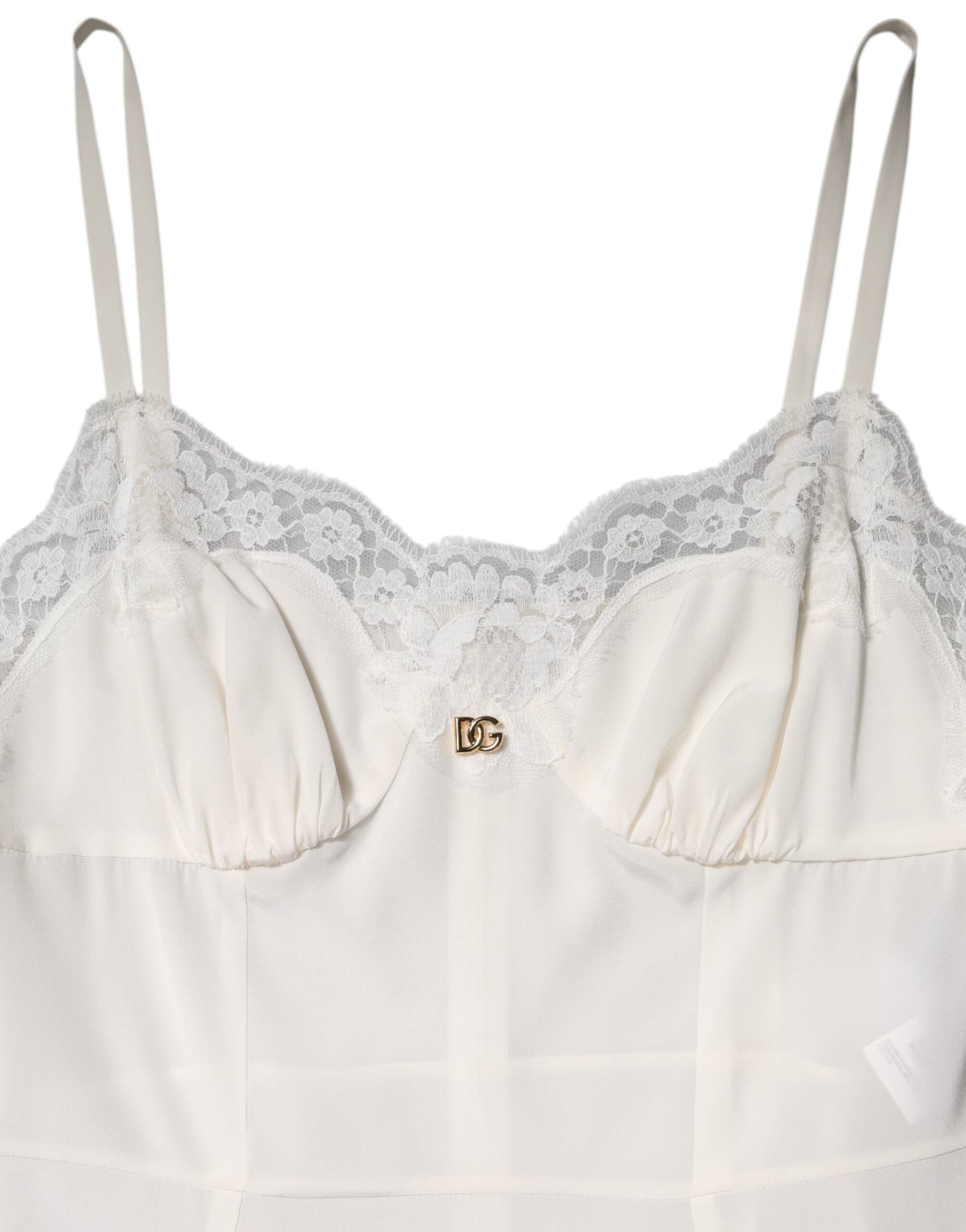 Dolce & Gabbana Weißes DG Logo-Spitzenkleid aus Seide Nachtwäsche