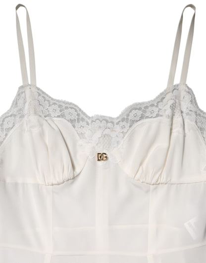 Dolce & Gabbana Weißes Seiden-Slip-Kleid mit Spitze