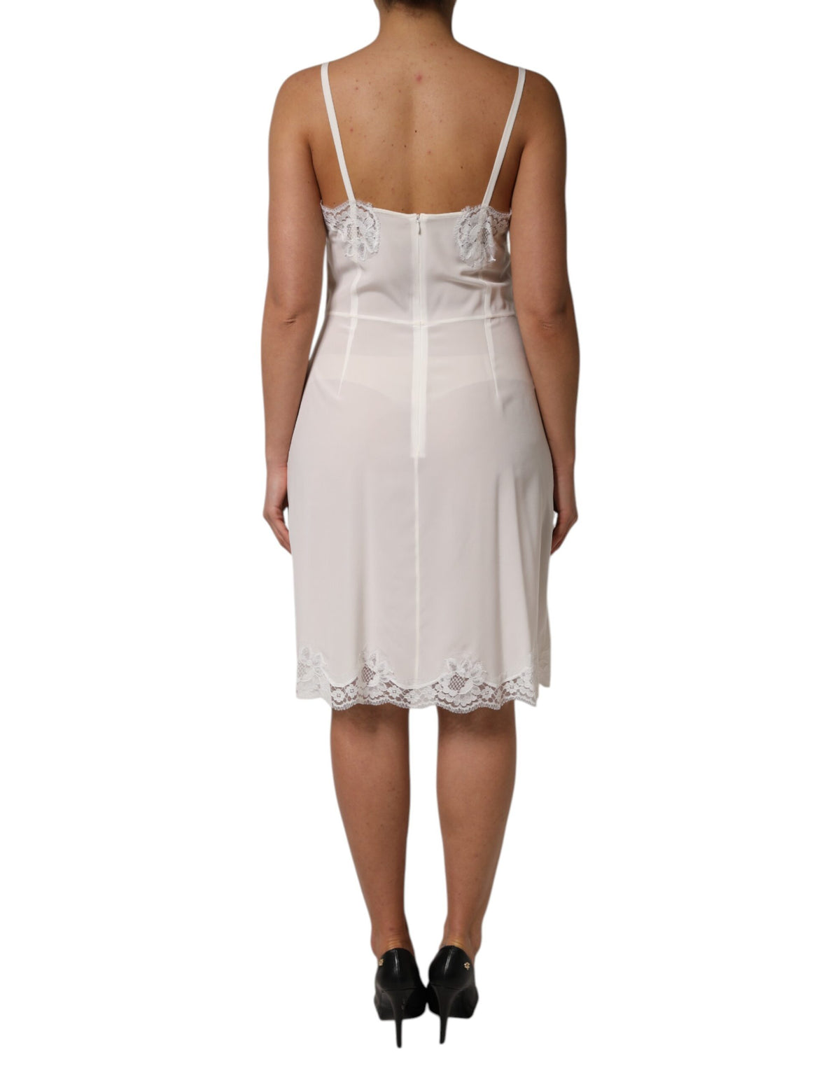 Dolce & Gabbana Weißes Seiden-Slip-Kleid mit goldenem DG-Logo