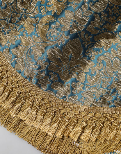 Dolce & Gabbana Blauer geblümter Jacquard-Minirock mit Quasten