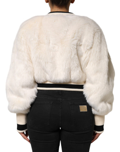 Dolce & Gabbana Weißer Cropped DG Sweatshirt Pullover aus Kunstfell