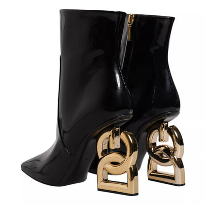 Dolce & Gabbana Schwarze Jackie Leder Mid Calf Stiefel Schuhe