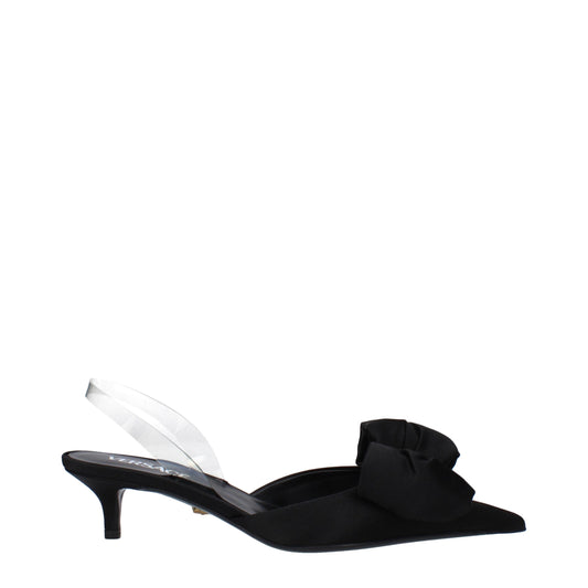 Versace Schwarze Satin-Flachsandalen