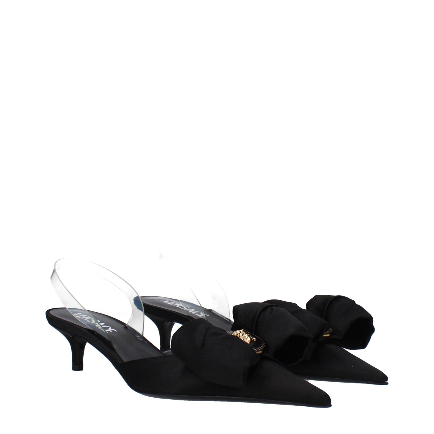 Versace Schwarze Satin-Flachsandalen