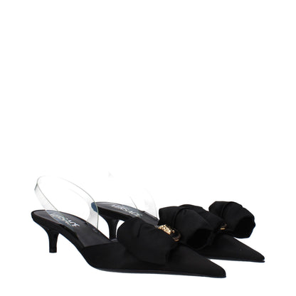 Versace Schwarze Satin-Flachsandalen