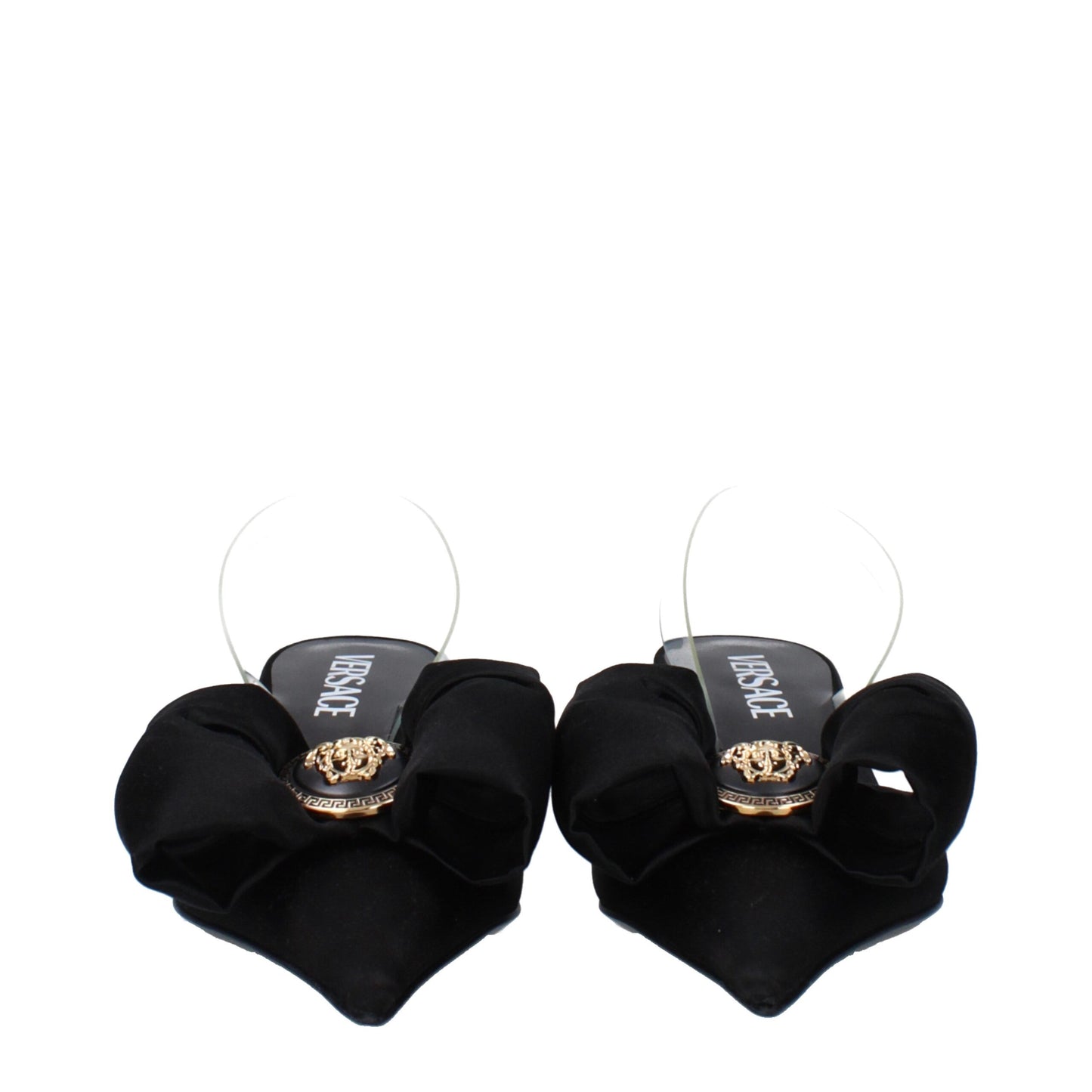 Versace Schwarze Satin-Flachsandalen