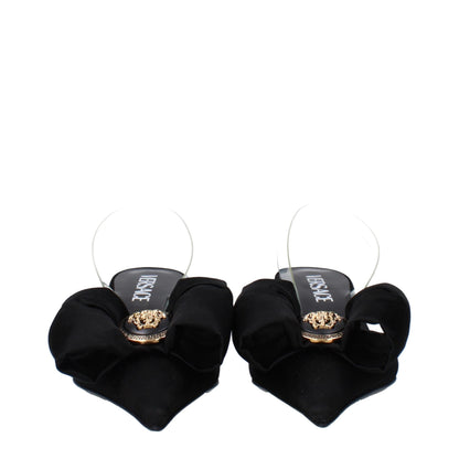 Versace Schwarze Satin-Flachsandalen
