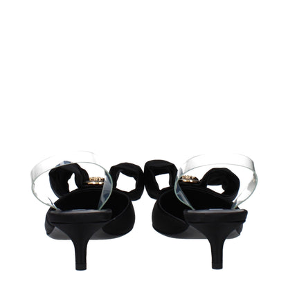 Versace Schwarze Satin-Flachsandalen